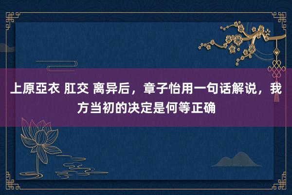 上原亞衣 肛交 离异后，章子怡用一句话解说，我方当初的决定是何等正确