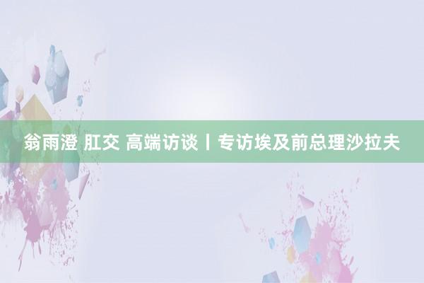 翁雨澄 肛交 高端访谈丨专访埃及前总理沙拉夫