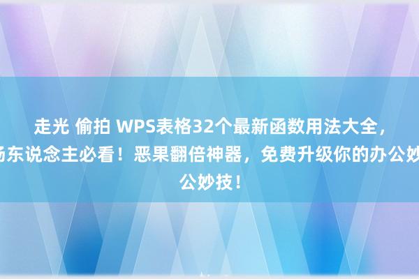 走光 偷拍 WPS表格32个最新函数用法大全，职场东说念主必看！恶果翻倍神器，免费升级你的办公妙技！