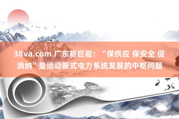 38va.com 广东新巨能：“保供应 保安全 促消纳”是运动新式电力系统发展的中枢问题
