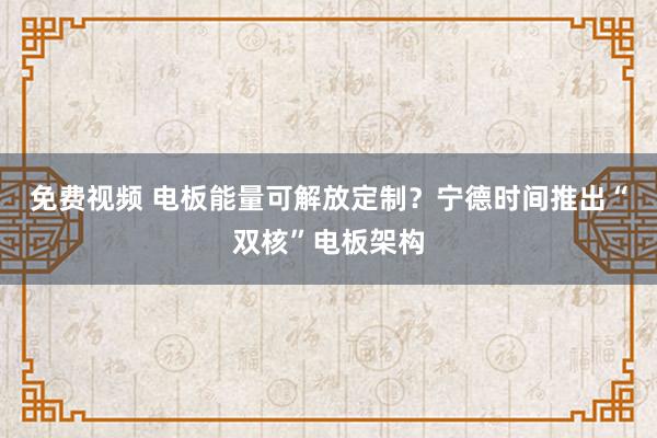 免费视频 电板能量可解放定制？宁德时间推出“双核”电板架构